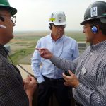Photo of Sen. John Hoeven, Rick Perry and Kevin Cramer at the Great River Energy Site near Washburn North Dakota