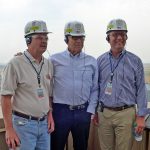 Photo of Sen. John Hoeven, Rick Perry and Kevin Cramer at the Great River Energy Site near Washburn North Dakota